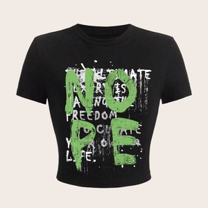 Viviblook Z328TP01 été Streetwear décontracté lettre imprimé haut court minceur à la mode à manches courtes T-Shirt haut - Product Image 3