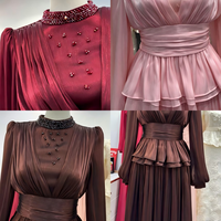 Ensemble deux pièces en satin brillant pour femme, haut froncé orné de cristaux et jupe longue à volants superposés, tenue de soirée formelle, vente en gros, nouveauté