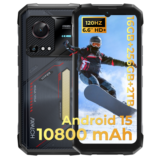 Hyper 7S Rugged Smartphone 4+256GB HD IP68 LED 120HZ Display Android 15 French Night Vision 10800MAH