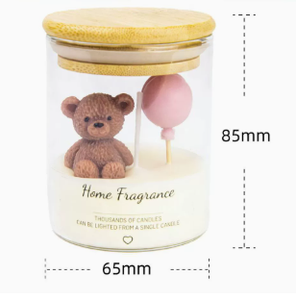 Bougie parfumée en verre en forme d'ours mignon avec couvercle en bambou, bougie d'aromathérapie, décoration d'intérieur et cadeau d'anniversaire pour enfants et femmes - Product Image 3