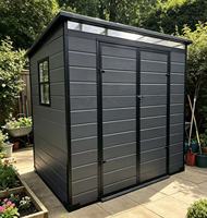 Abri de jardin en plastique PP durable, imperméable, avec toit incliné, panneaux transparents, double porte verrouillable, 6*5 pieds