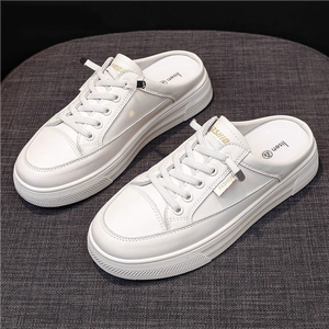 Chaussures plates décontractées polyvalentes en cuir véritable blanc pour femme, style demi-mule, nouvelle collection été 2026, à bout fermé sans talon - Product Image 4