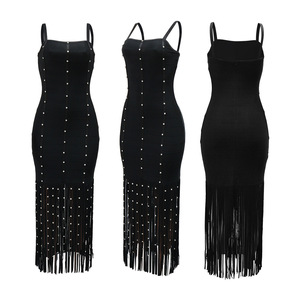 เดรสผ้าพันแผลแบบมีชายระบายสำหรับผู้หญิง สายเดี่ยวรัดรูปประดับคริสตัล แฟชั่น - Product Image 5