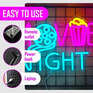 Movie Night Letreros Neon LED indoor hanging ambient light shop <b>sign</b> wall decoration light entrance indicator light Customized - Product Image 3
