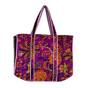 Purple Floral Quilted Boho Floral Shoulder <b>Tote</b> <b>Bag</b> <b>Vintage</b> Printed Cotton Daily Use - Product Image 2