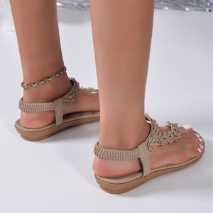 Elegant Beige Floral Flat <b>Sandals</b> With Open Toe And Back Strap Slip-On Women's Summer Shoes wholesale Proxy payment - Product Image 4