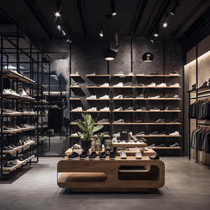 Étagère à chaussures en bois noire de luxe Conceptions simples Étagères à chaussures personnalisées à neuf couches pour magasin Étagère à chaussures en bois - Product Image 3