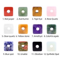 Vente en gros de pendentifs en cristal carré de 16 mm en quartz rose naturel, améthyste, œil de tigre, avec un grand trou de 5 mm, accessoires de bijoux