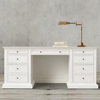 Bureau d'ordinateur en bois massif de style rétro américain, finition chêne blanc personnalisée, mobilier américain simple d'inspiration française