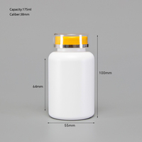 Bouteille vide en plastique blanc de 175 ml pour médicaments et vitamines, avec logo personnalisé et différents types de bouchons