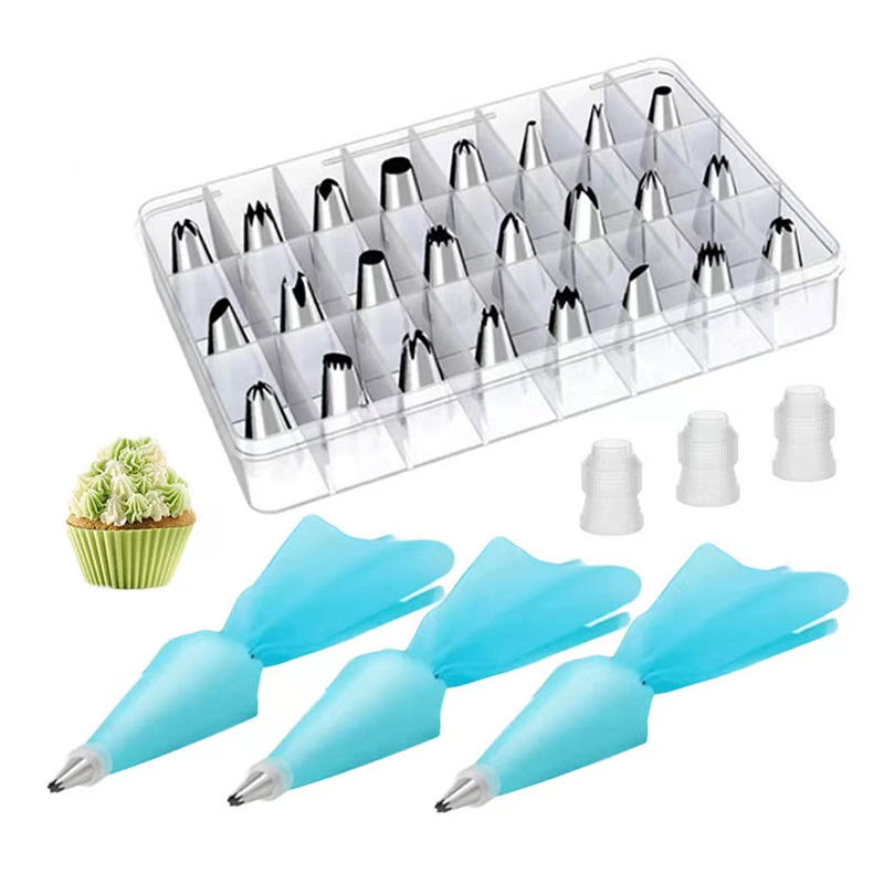 30 Pcs Reusable Silicone Piping Bag Stainless Steel Nozzles