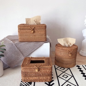 Rectangular Rattan Tissue Box Cover home Decorative acial Tissue Holder with Top Lid