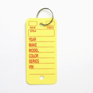 Customized Pricing Label Yellow PVC <b>Key</b> Tag With Keyring Handwritten Multiline 3inchx1.38inch Lightweight For <b>Vehicle</b> Inventory - Product Image 2