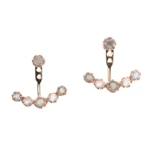Hot Sales New Fashion Women Jewelry S925 Rose Gold Plated Labradorite & Moonstone Stud Earrings Dainty Earring Jackets