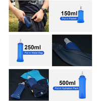 MARLOAR Gourde de course 500 ml bleue, lot de 2, bouteilles d'eau souples pliables pour la course à pied, le trail, la randonnée, sans BPA