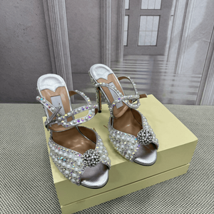 Zapatos de Tacón Alto Jimmy de Alta Calidad para Mujer, Parte Superior Cubierta de Perlas y Hebilla con Diamantes Esféricos, Modernos y a la Moda - Product Image 1