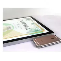 Boîte à lumière LED ultra-fine avec cadre en aluminium, verre trempé, coins magnétiques, fixation murale, AC 110V-240V, panneau publicitaire pour restaurant