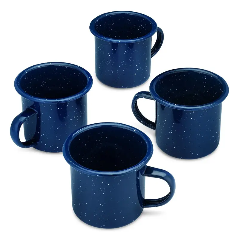 12oz 16oz pique-nique en plein air aventure jante roulée BLEU couleur mouchetée émail camping café thé bière lait vin tasse à boire tasse