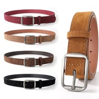 Ceinture en cuir façon daim vintage pour femme, accessoire pour jeans, boucle carrée en argent vieilli, ceinture en cuir couleur café