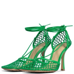 Chaussures à talons hauts pour femmes, style occidental, en maille respirante, à lacets, bout pointu, mode été 2021, sandales habillées - Product Image 6