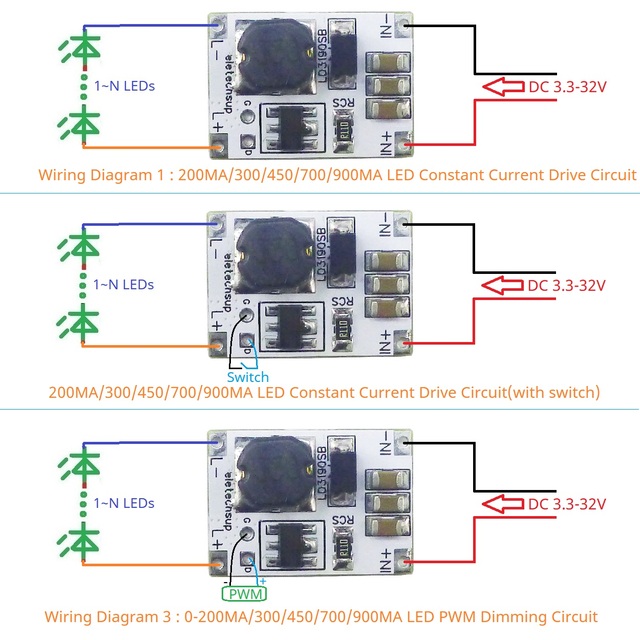 Multifunction DC-DC Buck Constant Current Driver DC 3.3-30V 200MA/300/450/700/900MA LED Dimmer PWM Module LD3190SB D730