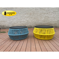 Table basse de jardin en rotin tressé en forme de baril pour l'extérieur