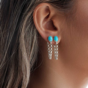 CANNER New 925 Silver <b>Stud</b> INS Tassel <b>Chain</b> <b>Stud</b> <b>Earrings</b> 18k Gold Plated Turquoise <b>Earrings</b> Simple Hanging <b>Chain</b> Jewelry - Product Image 5