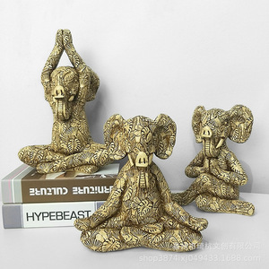 Figurine d'éléphant en résine Qi Hang Yoga, décoration artistique faite à la main pour la maison, le salon, l'entrée, le bureau, la méditation zen - Product Image 2