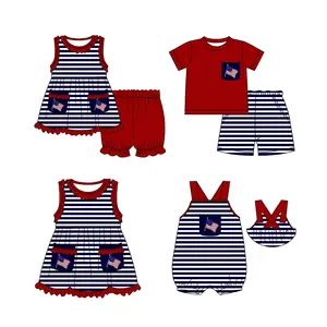 Précommande boutique USA drapeau rouge garçon fille shorts tenues bambin barboteuse petites filles robe boutique correspondant enfants vêtements