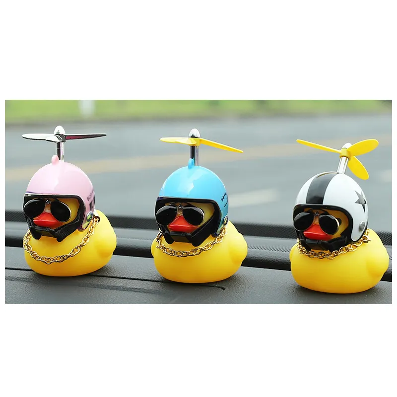 Car Gift Duck With Helmet Broken Wind Pendant Small Yellow Duck Road Bike Motor Helmet Riding Cycling Accessories Without Lights