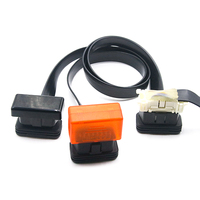 SETOCONT kabel OBD sudut kanan 24V, kabel datar 16P 16C pita diagnostik OBD2 60CM 1 pria ke 2 wanita, kabel OBDII