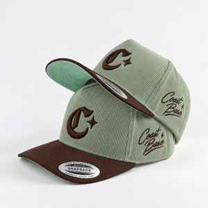Casquette Snapback à visière incurvée de haute qualité, bicolore, 5 panneaux, avec logo brodé 3D personnalisé, en velours côtelé, style baseball - Product Image 1