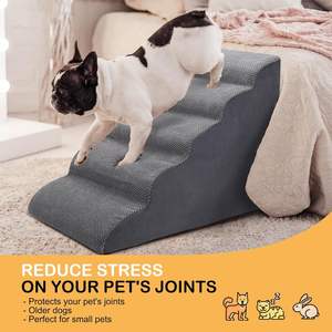Rampa de escaleras para perros de 5 escalones, cama alta, tela antideslizante, escalones interiores para mascotas para perros pequeños y gatos, patrón gris sólido - Product Image 2