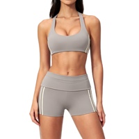Set Yoga 2 Potong Wanita untuk Musim Panas, Celana Pendek Ketat Pengangkat Bokong, Cepat Kering, Tahan Angin, Tahan Air, 100% Nilon, Pakaian Olahraga Aktif