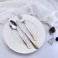 MYD Vente en gros Ensemble de couverts en acier inoxydable de haute qualité Couverts à manche plaqué or incluant fourchette cuillère couteau pour les mariages