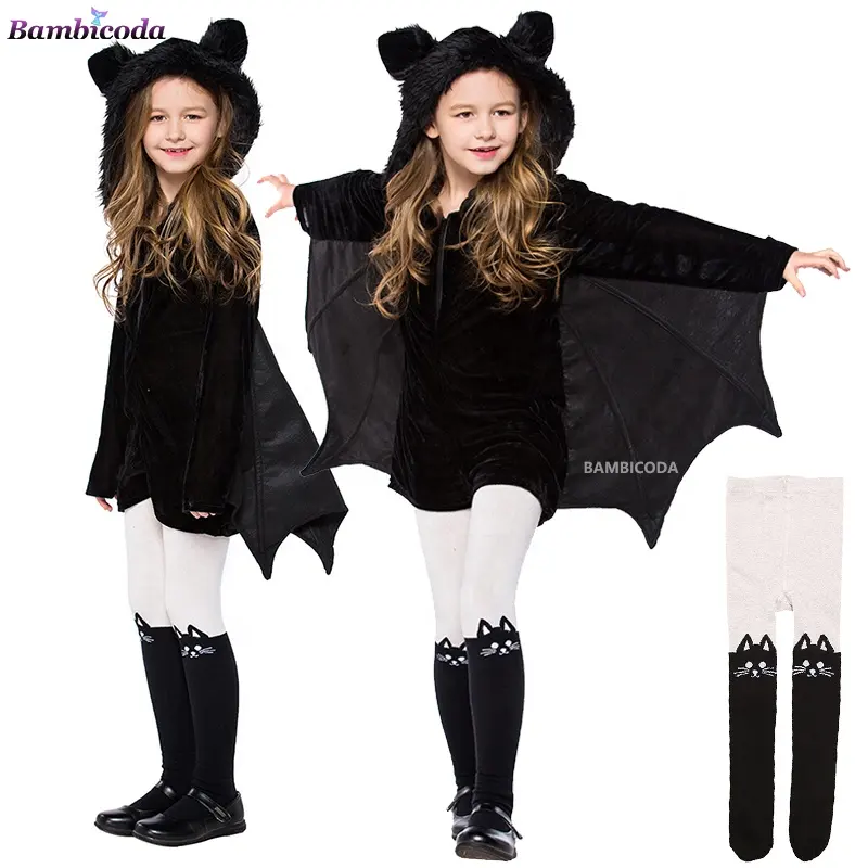 Set Cosplay kelelawar vampir anak-anak kostum pesta Halloween horor Superhero Anime bertudung hitam untuk orang dewasa pakaian Cospaly gadis jahat