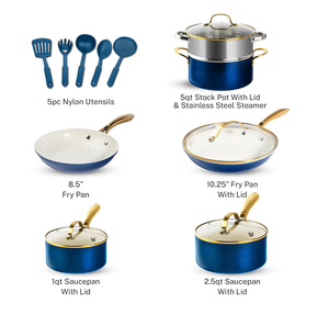Modern Ceramic Non-Stick Oven Safe Dishwasher Safe 13-Piece Cookware <b>Set</b> <b>Stainless</b> <b>Steel</b> Handles Glass Lids for Gas Induction - Product Image 2