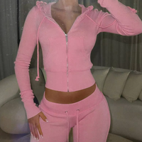 Ensemble Personnalisé Femme Jogging Évasé Y2K en Coton Tricoté, Sweat à Capuche Court Coupe Ajustée et Bas Distressed Skinny