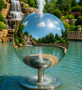 <span class=keywords><strong>Fontana</strong></span> d'Acqua da Esterno in Acciaio Inossidabile Lucidato, Design Moderno con Sfera Metallica e Supporto per Decorazione Giardino - Product Image 1