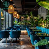 Ensemble de mobilier de restaurant Ron Group Luxury Square en pierre frittée, avec table et chaises, et banquette en velours bleu pour pizzeria et café