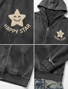 <span class=keywords><strong>Felpa</strong></span> con Zip Unisex in Tessuto Jersey Effetto Vintage Nero Sbiadito, Stile Y2K Streetwear, Grafica Personalizzata OEM, Casual - Product Image 3