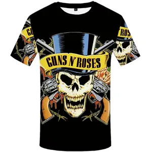 T-shirt 3D imprimé durable pour homme, style punk gothique, motif Skull <span class=keywords><strong>Guns</strong></span> <span class=keywords><strong>N</strong></span> <span class=keywords><strong>Roses</strong></span>, coupe ajustée - Product Image 1