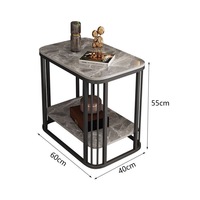 Table basse double couche de style italien, luxe léger, avec espace de rangement, plateau en dalle de pierre, structure métallique – Design ultra-étroit pour petits espaces