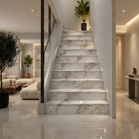Carreaux de porcelaine polis pour marches d'escalier 600x600 470x1200mm, aspect marbre brillant, avec rainures antidérapantes, usine de Foshan
