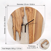 Horloge murale contemporaine en bois blanc avec affichage mécanique à aiguilles, en résine époxy, style portrait antique, matériaux écologiques