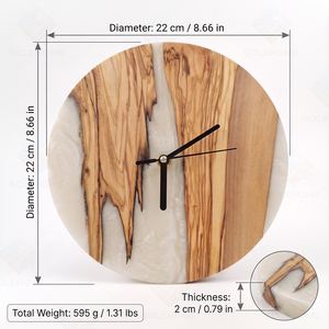 Orologio <span class=keywords><strong>da</strong></span> <span class=keywords><strong>Parete</strong></span> <span class=keywords><strong>in</strong></span> <span class=keywords><strong>Legno</strong></span> Bianco Contemporaneo con Display Meccanico a Lancette, Resina Epossidica, Stile Antico, Materiali Ecologici - Product Image 2