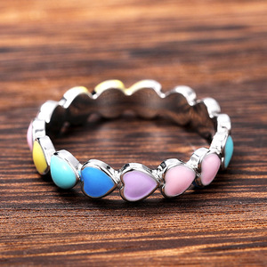 Anello a Cuore Colorato da Donna, Stile Smaltato, Aperto e Regolabile, Gioiello Romantico alla Moda, Anello Statement a Forma di Cuore Carino - Product Image 6