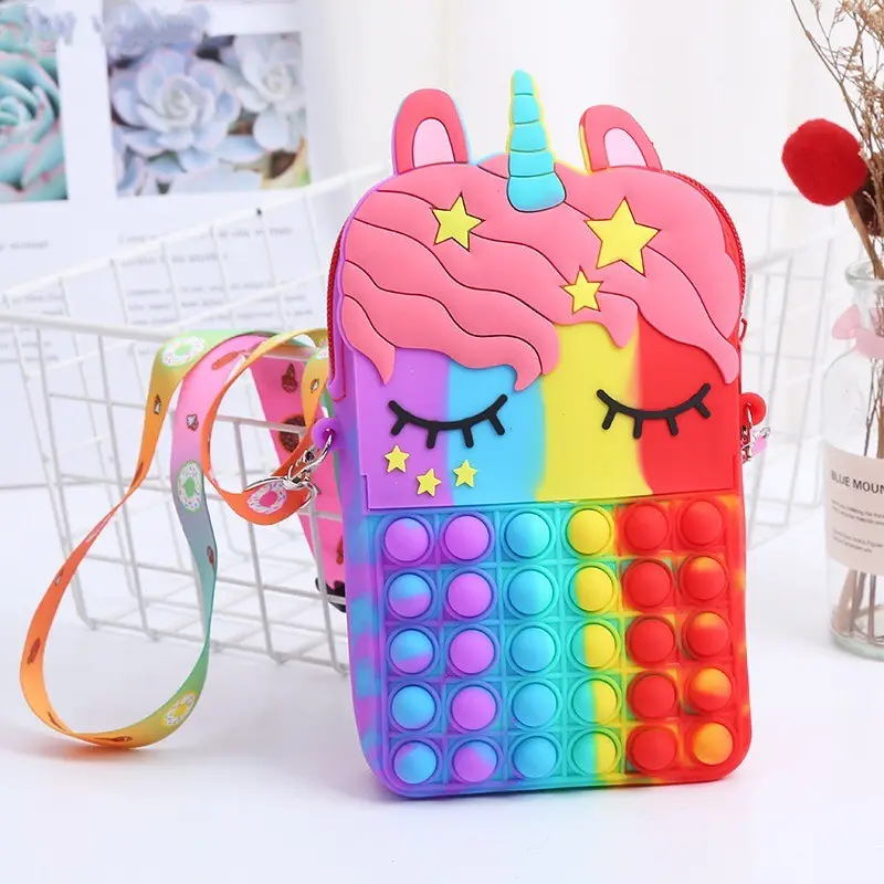 Tas Bahu Anak Pop Kustom Tas Unicorn Dompet Koin Lucu Mainan Fidget Pop It