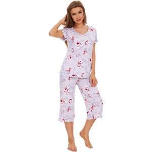 Ensemble de pyjama pour femmes personnalisé, haut à manches courtes, pantalon capri, viscose bambou, vêtements de nuit, tailles S-4X - Product Image 2