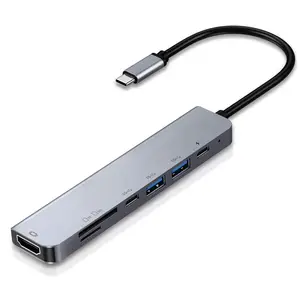 Jmax 7 In 1 USB Typ C Adapter Multi port Hub Splitter 4K HDTV-kompatible Micro SD mit Kartenleser 7 Port Typ C Hub USB-Netzwerk